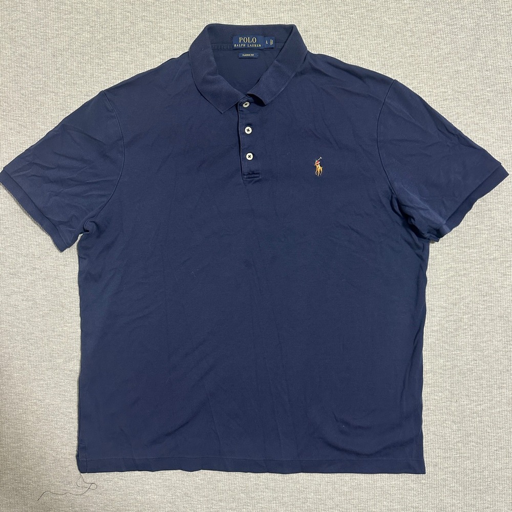 Polo Ralph Lauren Classic Fit Navy Blue Cotton Short Sleeve Polo Shirt Mens L